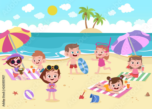 children playing on the beach vector illustration © Colorfuel Studio