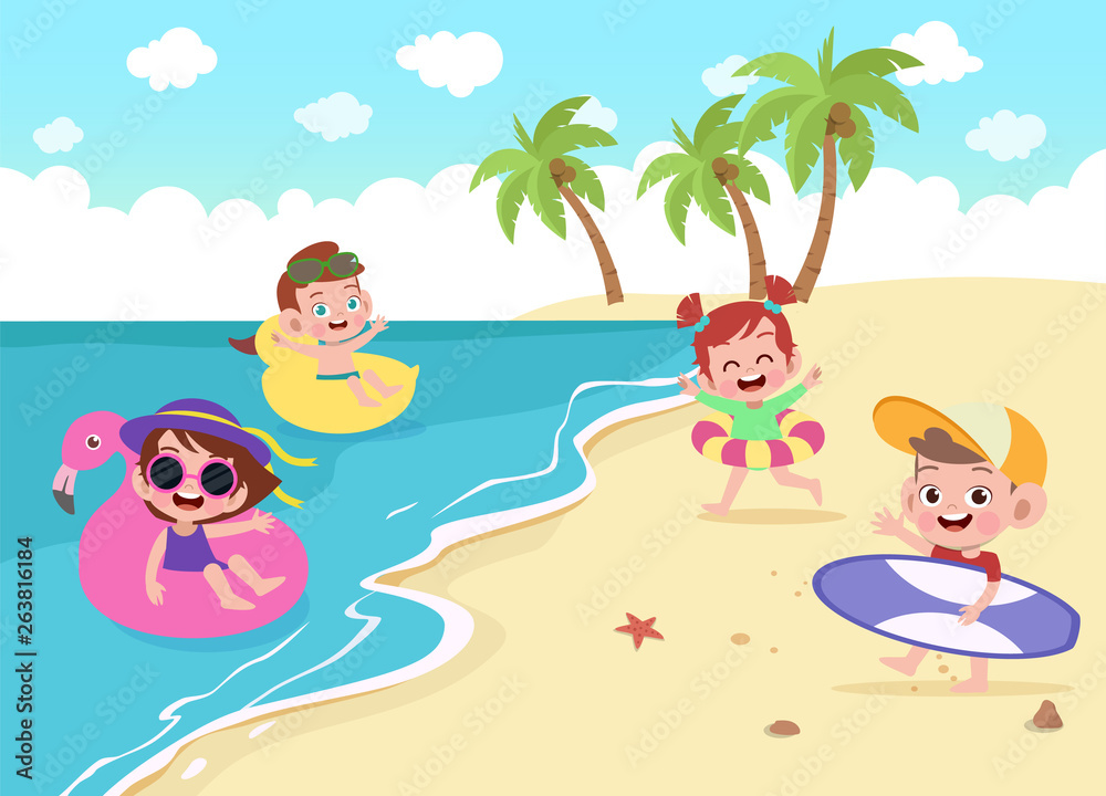 kids children playing on the beach vector illustration