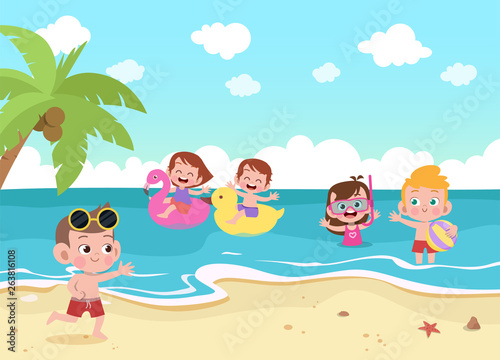 children playing on the beach vector illustration