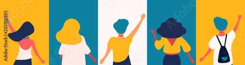 Follow us. Social media concept: digital app symbols for bloggers and influencers sharing with audience. Flat vector. E-Marketing and social network idea.