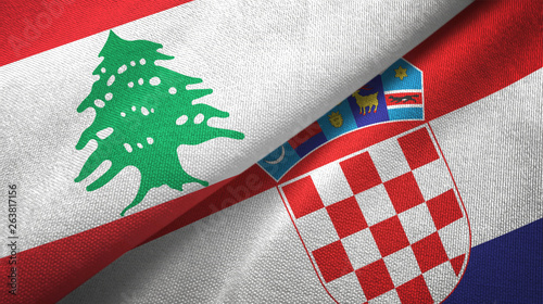 Lebanon and Croatia two flags textile cloth, fabric texture