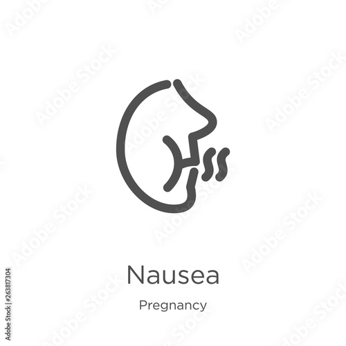 nausea icon vector from pregnancy collection. Thin line nausea outline icon vector illustration. Outline, thin line nausea icon for website design and mobile, app development.
