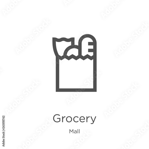 grocery icon vector from mall collection. Thin line grocery outline icon vector illustration. Outline, thin line grocery icon for website design and mobile, app development.