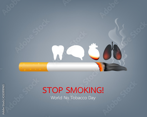 Stop smoking, World no tobacco day. Smoking is harmful to human organs. Resulting in organ damage and premature. Illustration.
