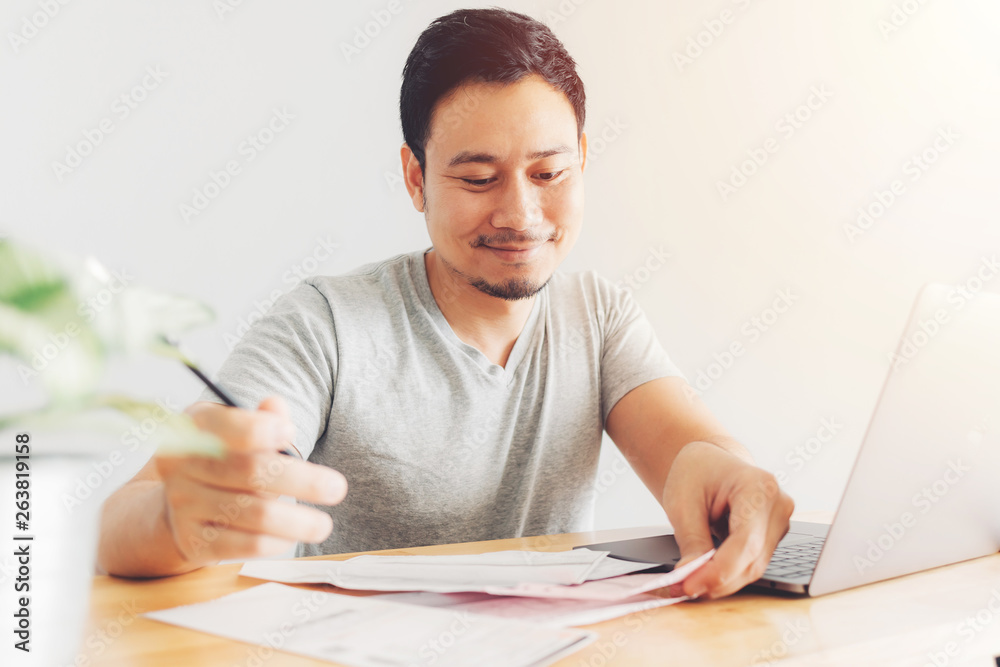 Happy man has cleared with billing and debts. Happy man has cleared with billing and debts.