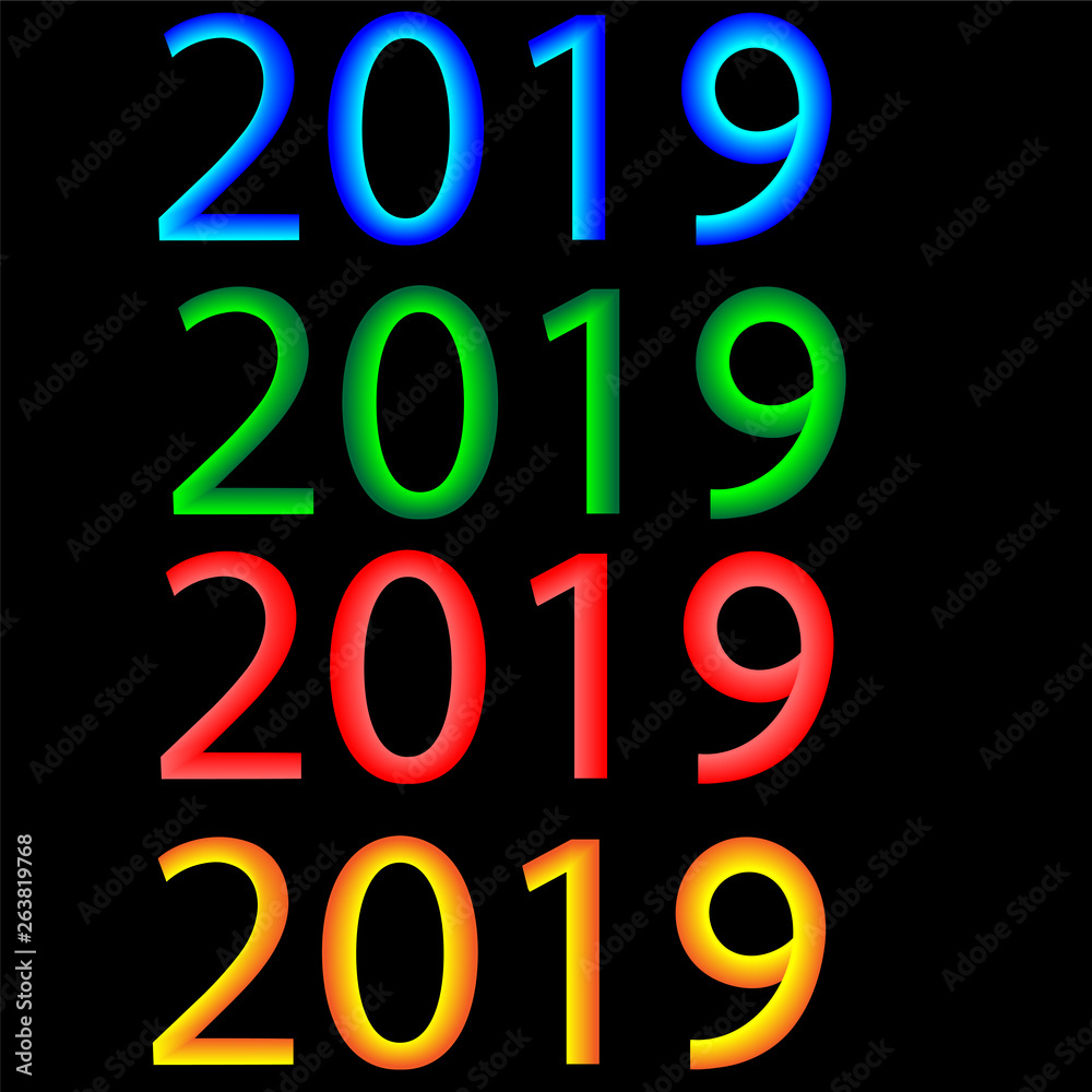 Multicolored numbers with gradient shading on a black background. Multicolored numbers with gradient shading on a black background.