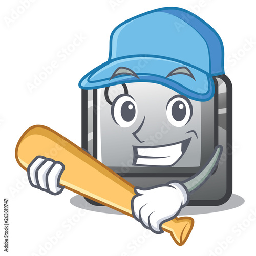 Playing baseball button Q isolated in the mascot