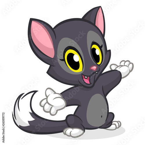 Cartoon witch black cat illustration. Vector isolated