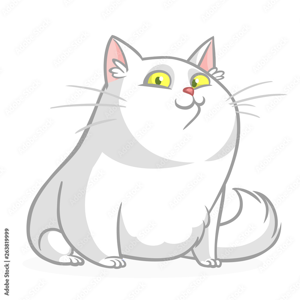 Cartoon pretty white fat cat sitting. Fat cat illustration isolated Cartoon pretty white fat cat sitting. Fat cat illustration isolated