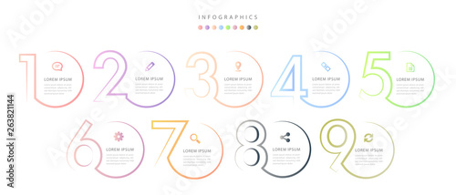 Vászonkép Vector infographic design UI template colorful gradient 9 number labels and icon