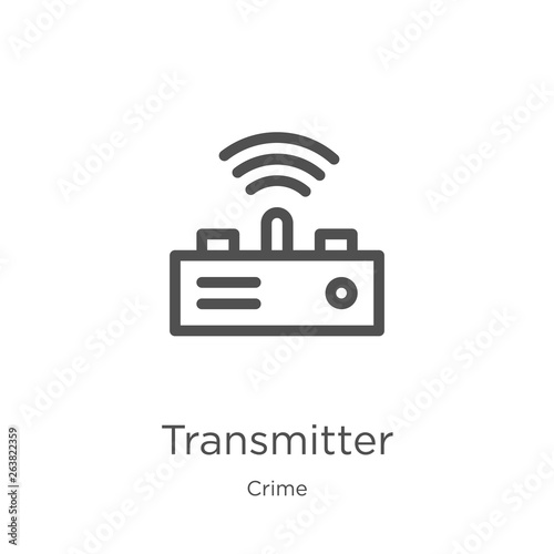 transmitter icon vector from crime collection. Thin line transmitter outline icon vector illustration. Outline, thin line transmitter icon for website design and mobile, app development.