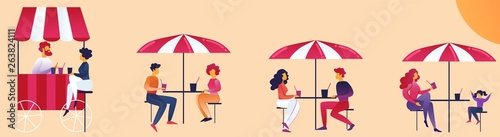 Recreation Area Food Court Cartoon Illustration.