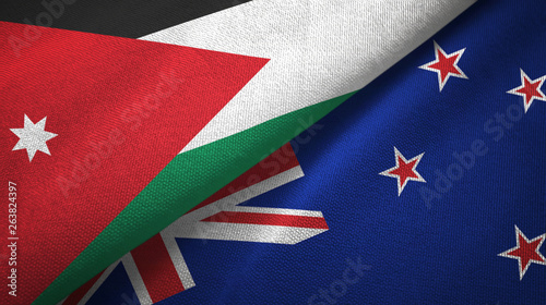 Jordan and New Zealand two flags textile cloth, fabric texture