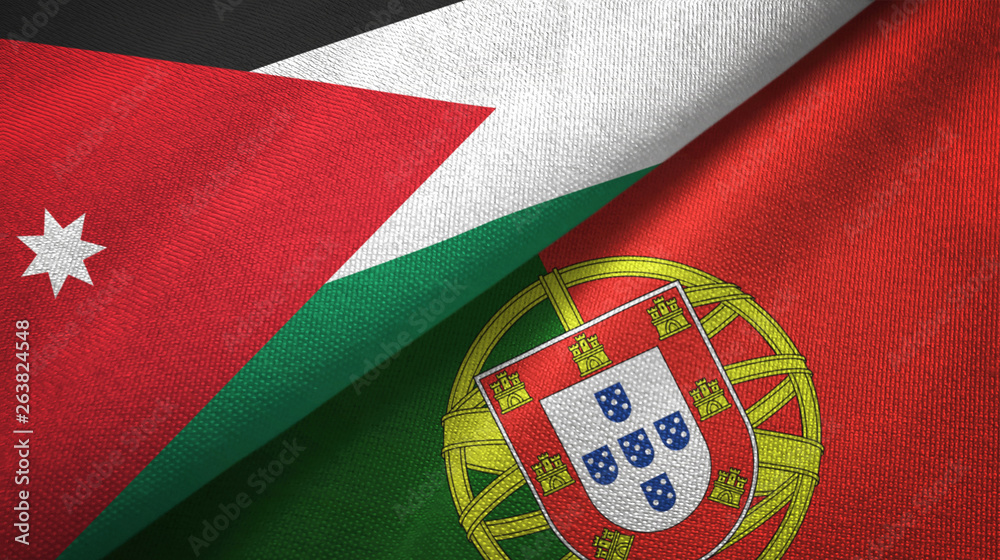 Jordan and Portugal two flags textile cloth, fabric texture