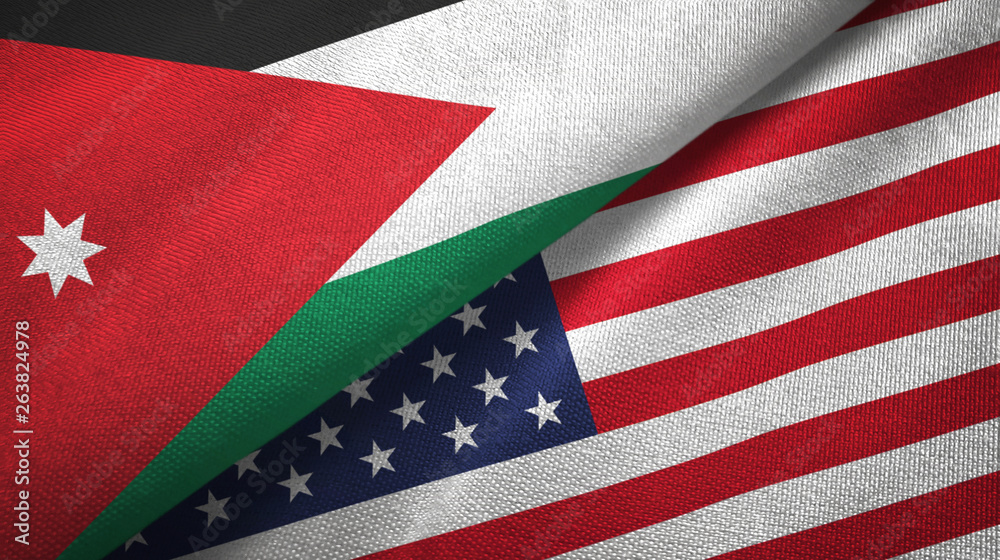 Jordan and United States two flags textile cloth, fabric texture Jordan and United States two flags textile cloth, fabric texture