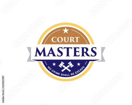 legal court master emblem logo with hammers and star