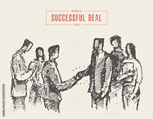 Successful business deal handshake drawn a vector