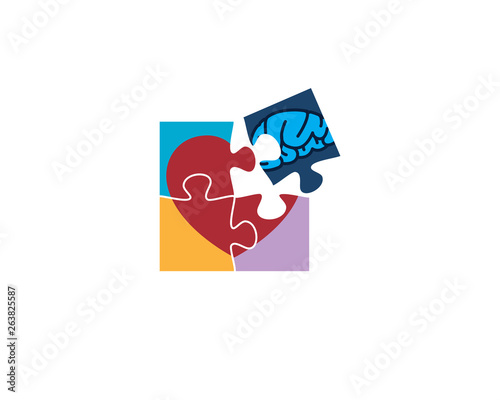 heart hearth love drawn on puzzle game but missing one piece then replaced with piece from brain