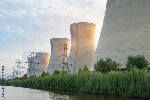 power plant at dusk