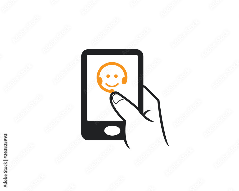 cell phone touch apps icon contain smile face headphone customer services complain care company cell phone touch apps icon contain smile face headphone customer services complain care company