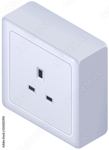British electrical outlet socket type G isometric icon isolaten on white