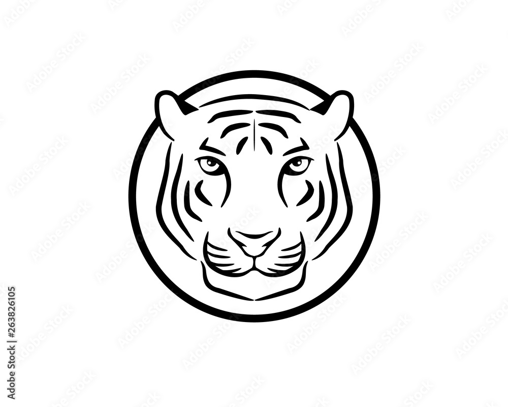 symetrical front side of simple black grayscale tiger head