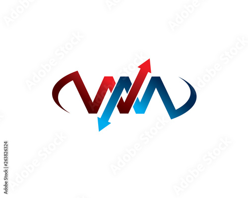 initial letter w m logo with intersect arrows and infinity shape