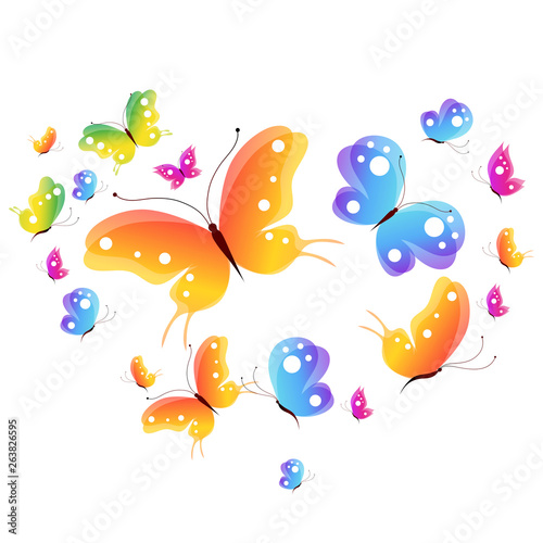 beautiful color butterflies,set, isolated  on a white