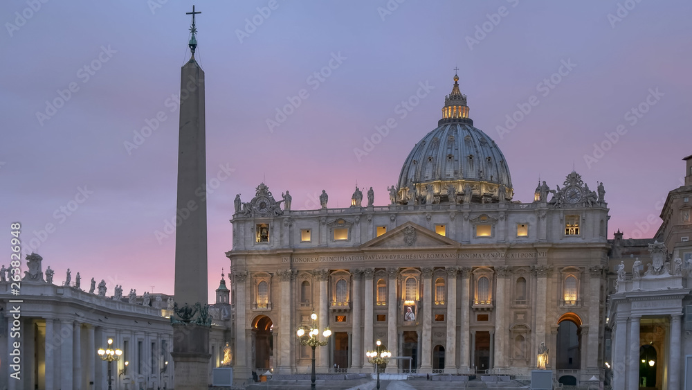 sunset at st peter's basilica in vatican city