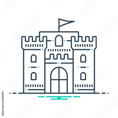 Mix line icon for castle flag 
