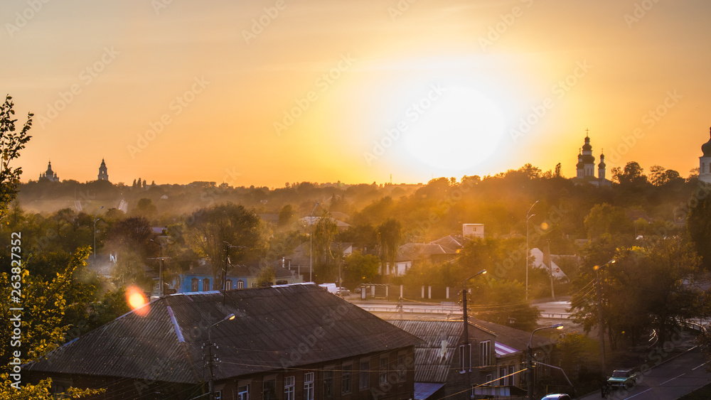 Summer or early autumn park at sunset Summer or early autumn park at sunset