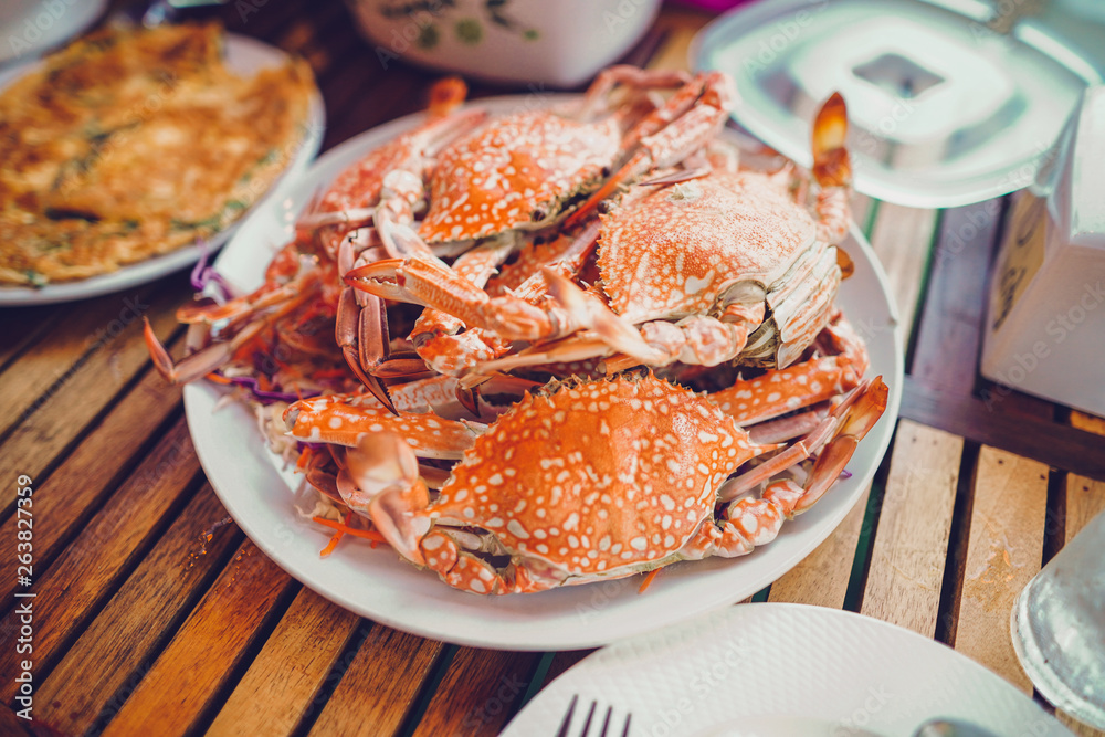 Seafood Steamed blue crab delicious