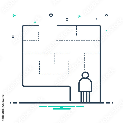 Mix line icon for evacuation plan 