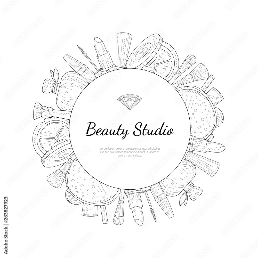 Beauty Salon Monochrome Banner Template with Place For Your Text, Cosmetics  and Beauty Background with Make Up Artist Objects Vector Illustration Stock  Vector | Adobe Stock