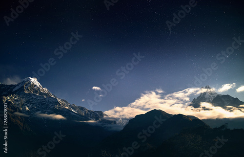 Himalayas snow peak at night sky