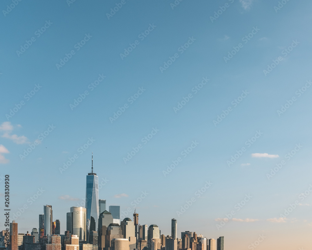 Skyline of downtown  Manhattan of New York City, viewed from New Jersey, USA