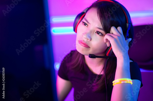 Asian girl cyber sport gamer