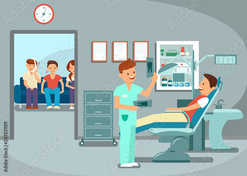 Teeth Examination, Dentist Visit Flat Illustration