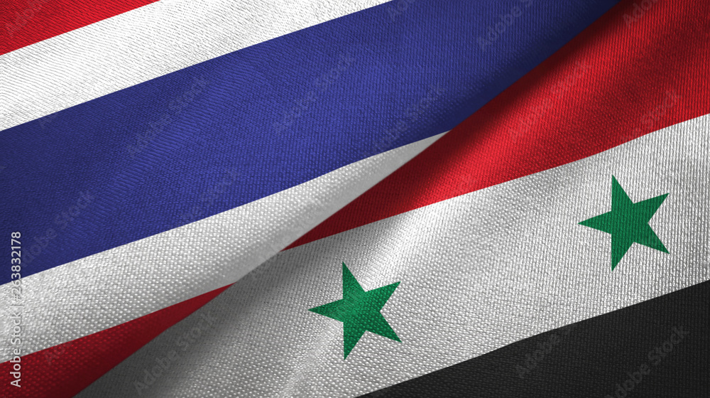 Thailand and Syria two flags textile cloth, fabric texture Thailand and Syria two flags textile cloth, fabric texture