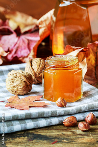 Honey in glass jar