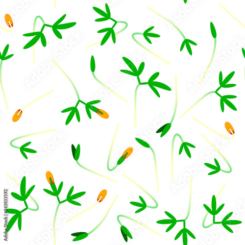 Microgreens Cress. Sprouting seeds of a plant. Seamless pattern. Vitamin supplement, vegan food.