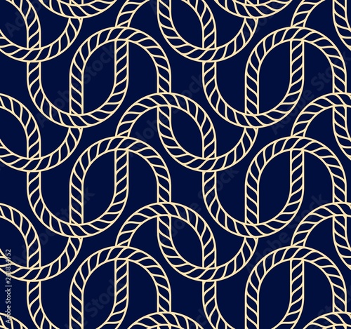 Vector seamless background with marine rope. Nautic pattern dark blue and gold photo
