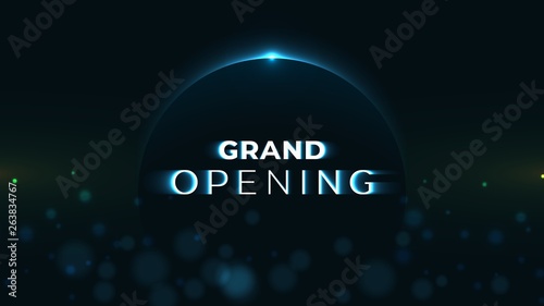 Grand Opening text on abstract Sunrise Dark Background with motion effect photo