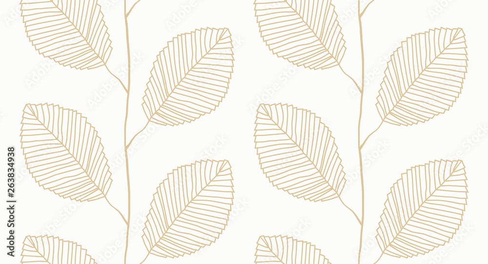 Vector seamless Leafs pattern white and gold