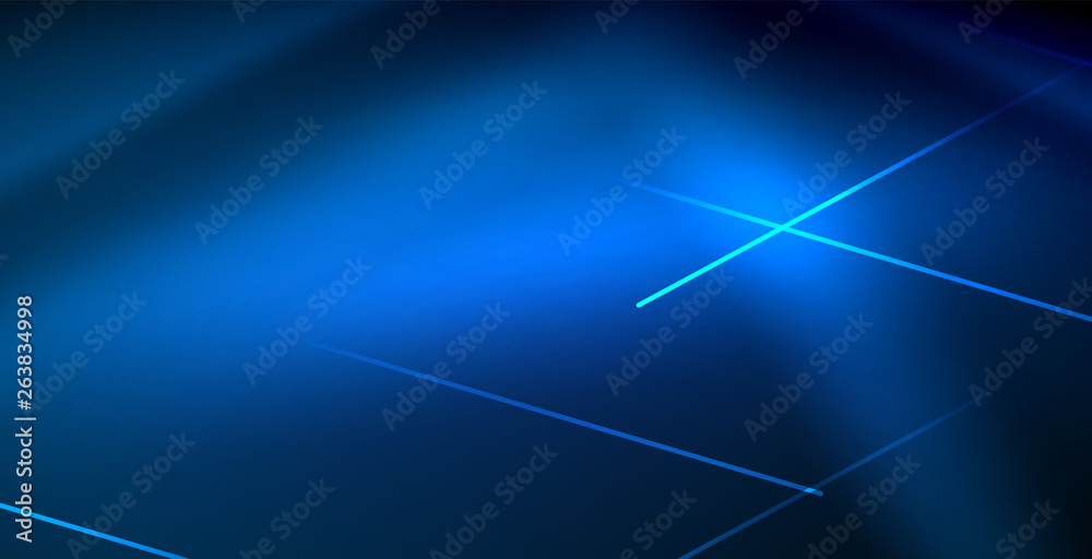 Neon glowing techno lines, blue hi-tech futuristic abstract background template with lights Neon glowing techno lines, blue hi-tech futuristic abstract background template with lights