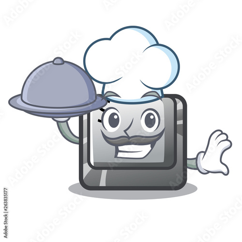 Chef with food button S on a computer cartoon