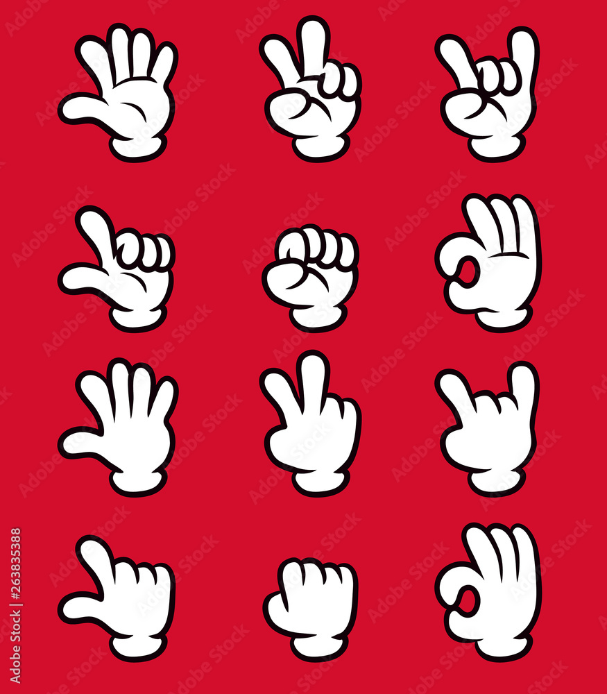 Fototapeta premium Five Finger White Glove Cartoon Hand