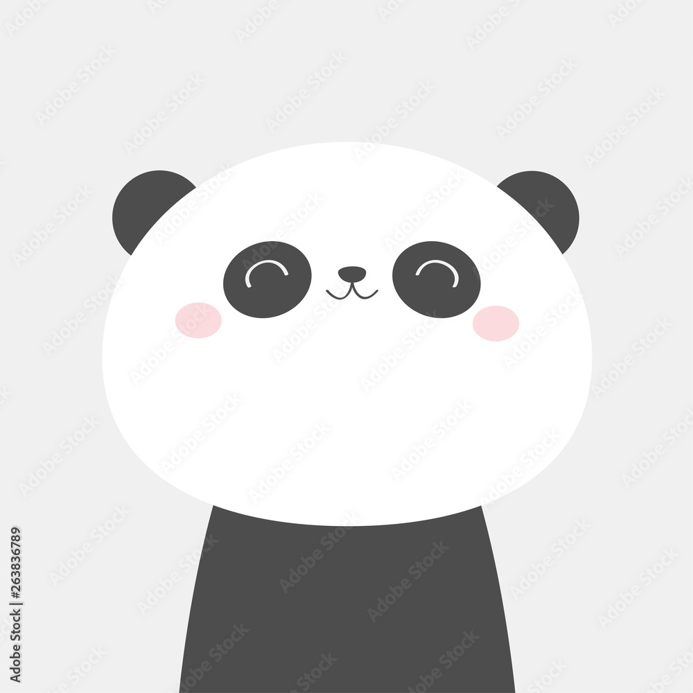 Panda bear face head icon. Black and white. Kawaii animal. Cute cartoon  character. Funny baby with eyes, nose, ears. Kids print. Love Greeting  card. Flat design. Gray background. Isolated. Stock Vector |