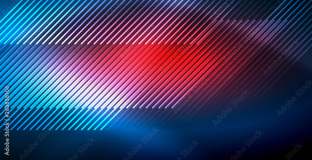 Neon glowing techno lines, blue hi-tech futuristic abstract background template with lights Neon glowing techno lines, blue hi-tech futuristic abstract background template with lights