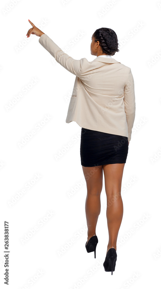 Back view of a black African-American in a suit that goes and po